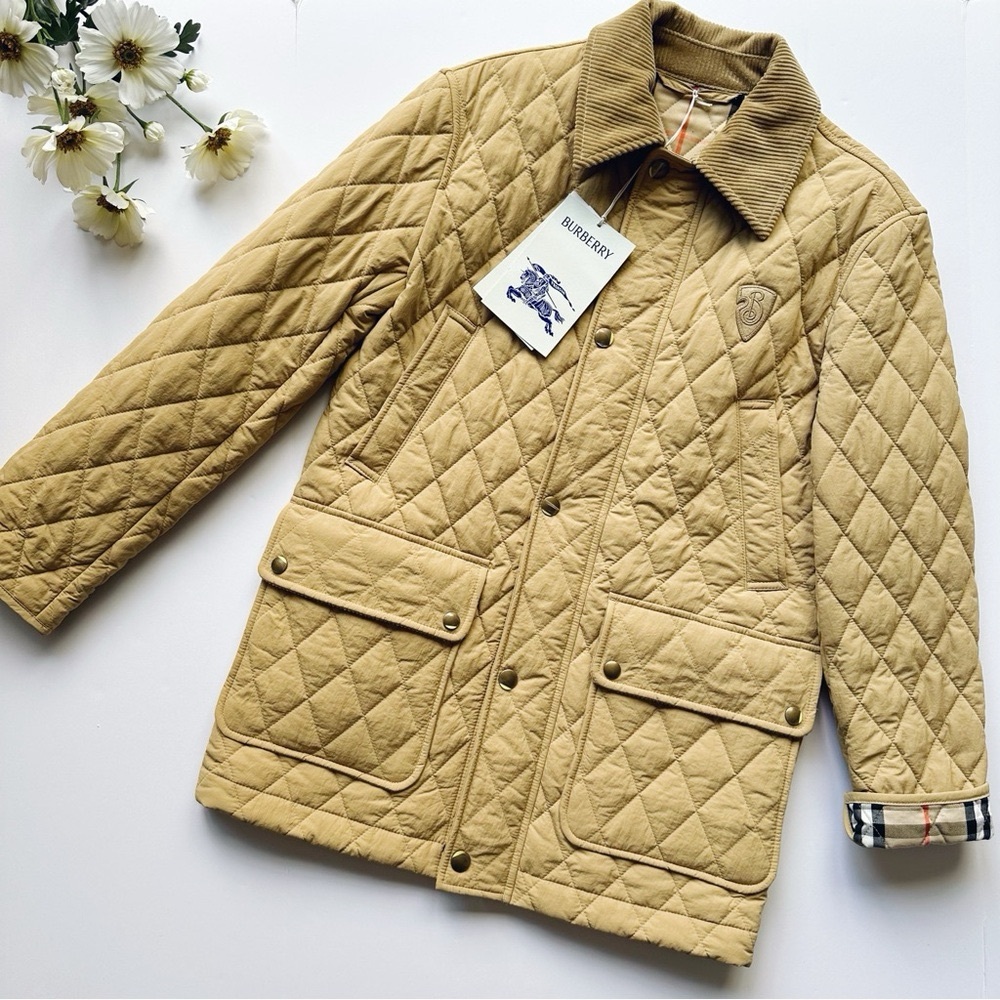 Burberry Quilted Nylon Barn Jacket in Flax Sand